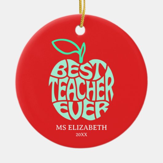 Apple Typografie Kerstmis Beste Leraar Ooit Keramisch Ornament (Voorkant)