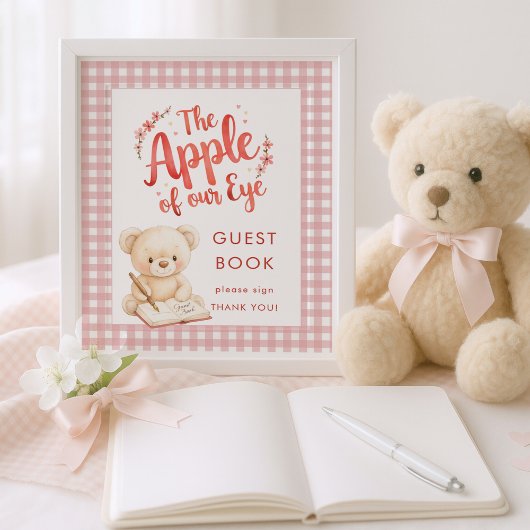 Apple van Eye Gingham Sign Guest Book Baby shower Poster