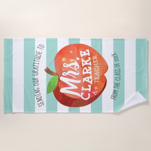 Apple van leraar | Naam Gepersonaliseerd Bedankt Strandlaken (Voorkant)