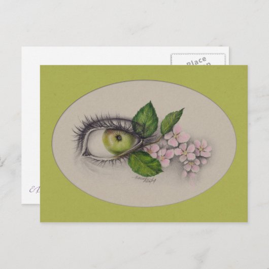 Apple van mijn oog Surreal tekenkunst Groen Briefkaart (Voorkant / Achterkant)