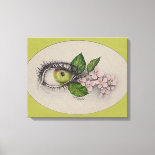 Apple van mijn oog Surreal tekenkunst Groen Canvas Afdruk (Voorkant)