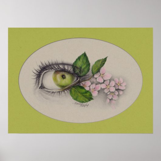 Apple van mijn oog Surreal tekenkunst Groen Poster (Voorkant)