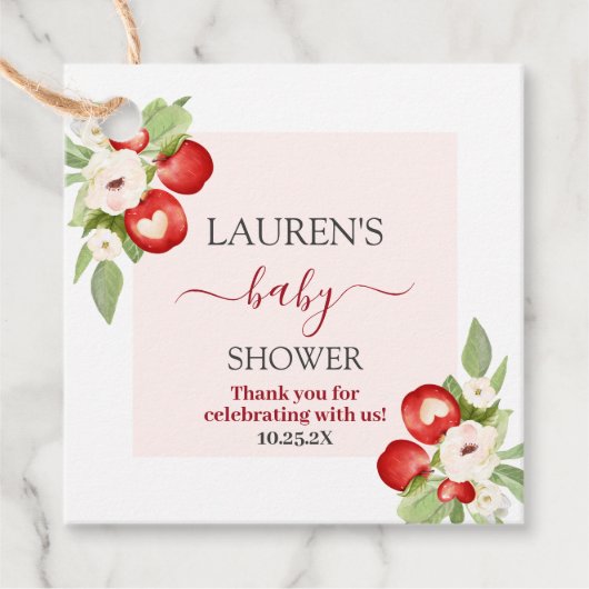 Apple van ons oog Baby shower Bedankjes Labels (Voorkant)