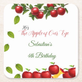 Apple van ons verjaardagsfeestje kartonnen onderzetters