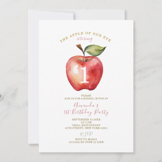 Apple van onze Eye Girl eerste verjaardag uitnodig Kaart (Voorkant)