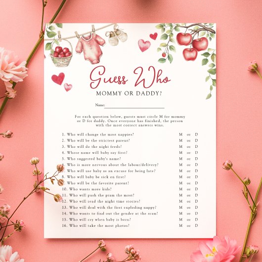 Apple van onze Eye 'Guess Who' Baby shower spel Flyer