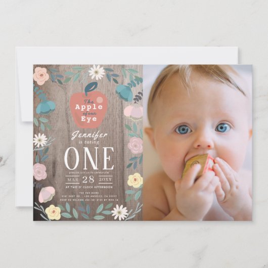Apple van onze Eye Wood Girl Foto 1e Verjaardag Kaart (Voorkant)