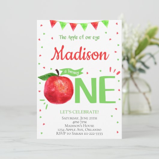 Apple van onze Oog 1e verjaardag Uitnodiging (Staand voorkant)
