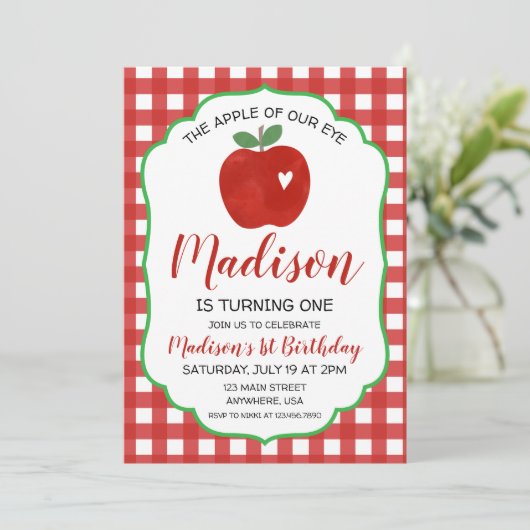 Apple van onze Oog 1e verjaardag Uitnodiging (Staand voorkant)