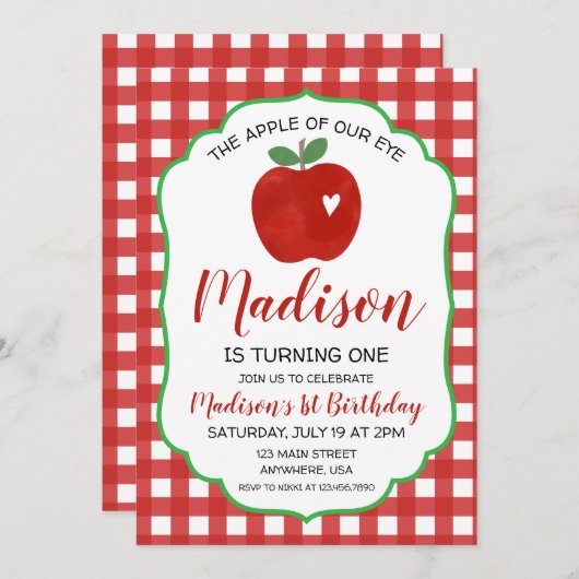 Apple van onze Oog 1e verjaardag Uitnodiging (Voorkant / Achterkant)