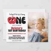 Apple van onze oog meisje 1e verjaardag foto party kaart (Voorkant)