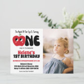 Apple van onze oog meisje 1e verjaardag foto party kaart (Staand voorkant)