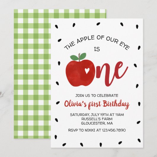 Apple van onze uitnodiging voor de eerste verjaard (Voorkant / Achterkant)