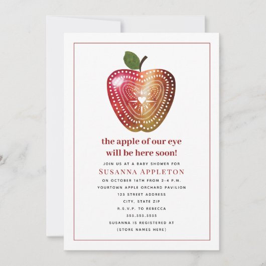 Apple van onze Waterverf Baby shower Invi Kaart (Voorkant)