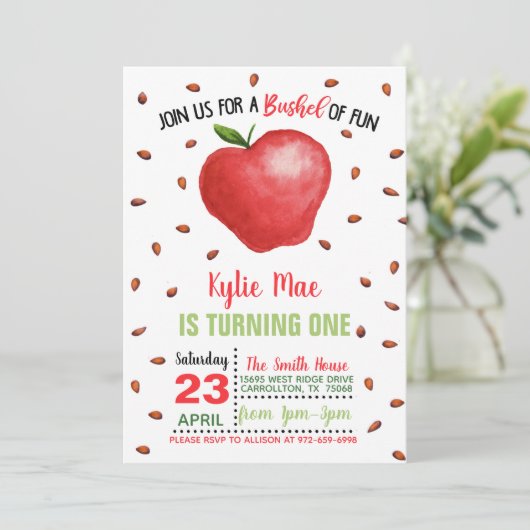 Apple Verjaardag Uitnodiging - Bushel van Plezier (Staand voorkant)