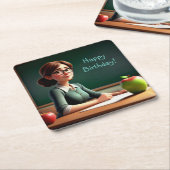 Apple voor de verjaardag van de leraar kartonnen onderzetters (Schuin)