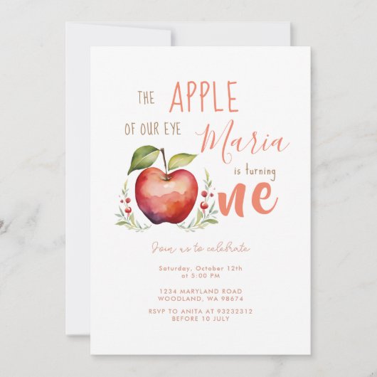 Apple Waterverf eerste verjaardagsuitnodiging Kaart (Voorkant)