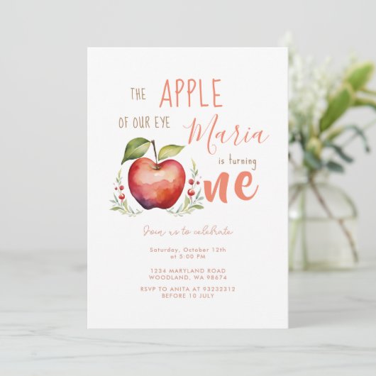 Apple Waterverf eerste verjaardagsuitnodiging Kaart (Staand voorkant)