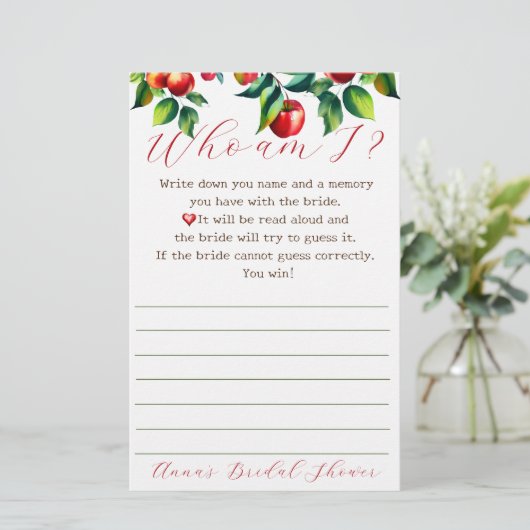 Apple Wie ben ik vrijgezellenfeest spel Briefpapier (Staand voorkant)