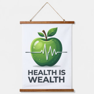 Apple with Heartbeat Pulse and Health is Wealth Hangend Wandkleed
