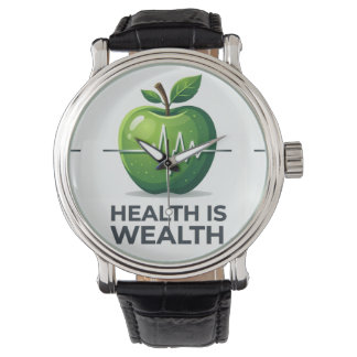 Apple with Heartbeat Pulse and Health is Wealth Horloge