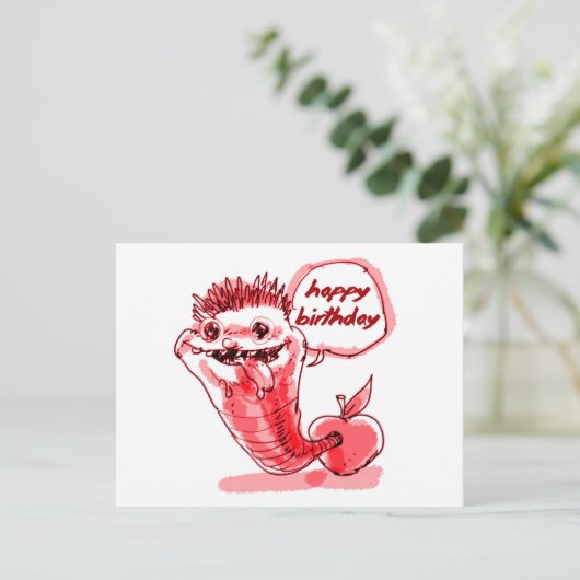 Apple Worm cartoon Happy Birthday Briefkaart (Staand voorkant)