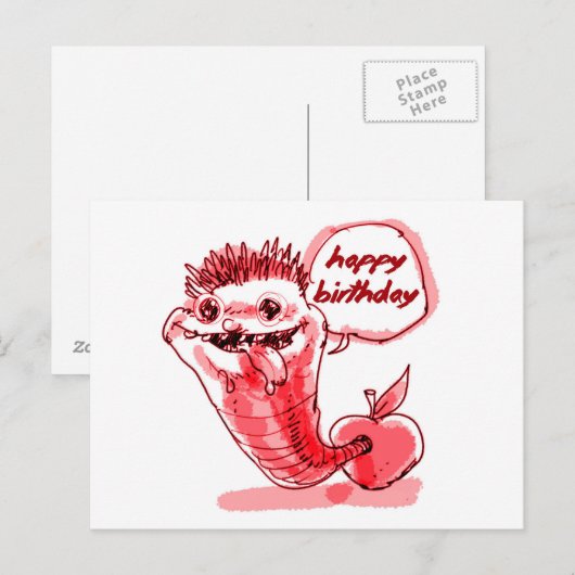 Apple Worm cartoon Happy Birthday Briefkaart (Voorkant / Achterkant)