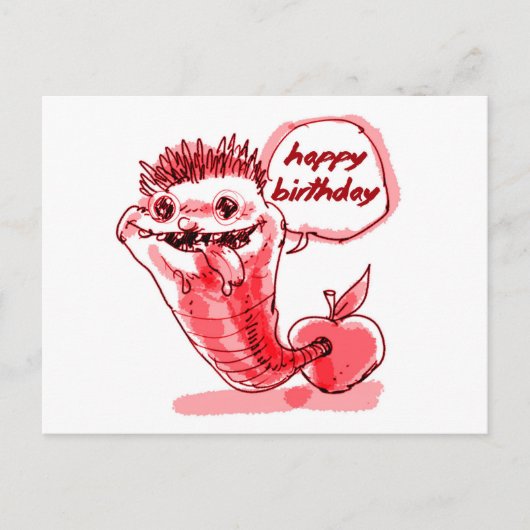 Apple Worm cartoon Happy Birthday Briefkaart (Voorkant)