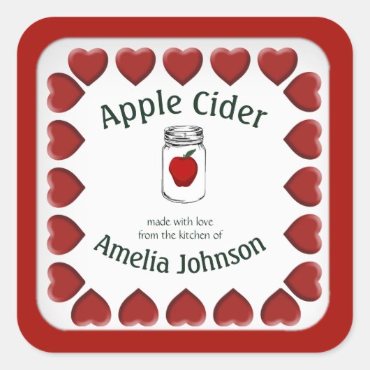 Applecider Gemaakt met Liefde Aangepast Vierkante Sticker (Voorkant)