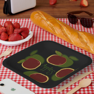 Apples Graphic Black Red Green Fruit Papieren Bordje