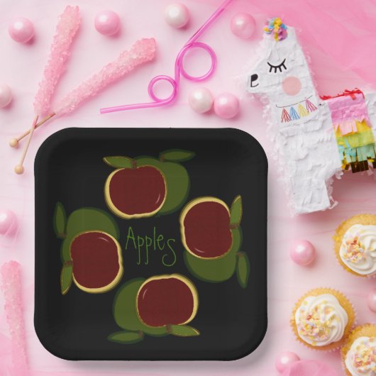 Apples Graphic Black Red Green Fruit Papieren Bordje (Feest)