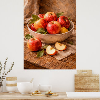 Apples in Rustic Bowl a Classic Still Life Poster