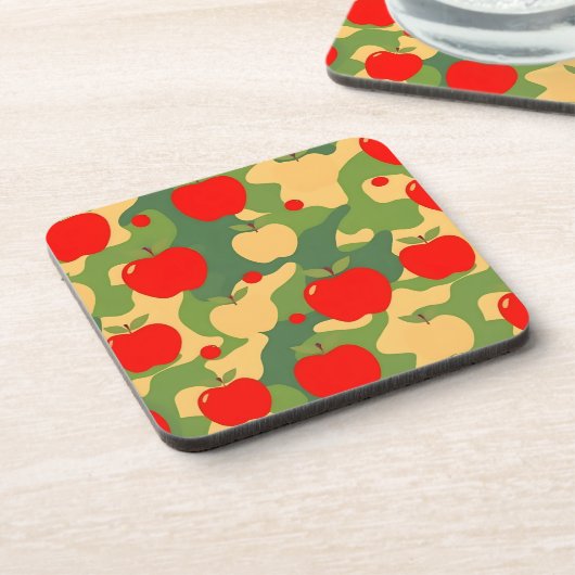 Apples Red Green Camo Coaster Set Bier Onderzetter (Linkerzijde)