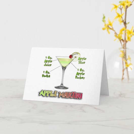 Appletini aka Apple Martini Cocktail Recipe Art Kaart (Gele Bloem)