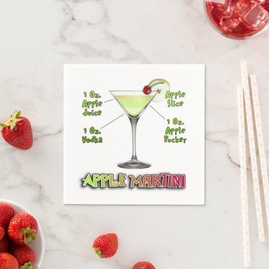 Appletini aka Apple Martini Cocktail Recipe Art Servet (Insitu)