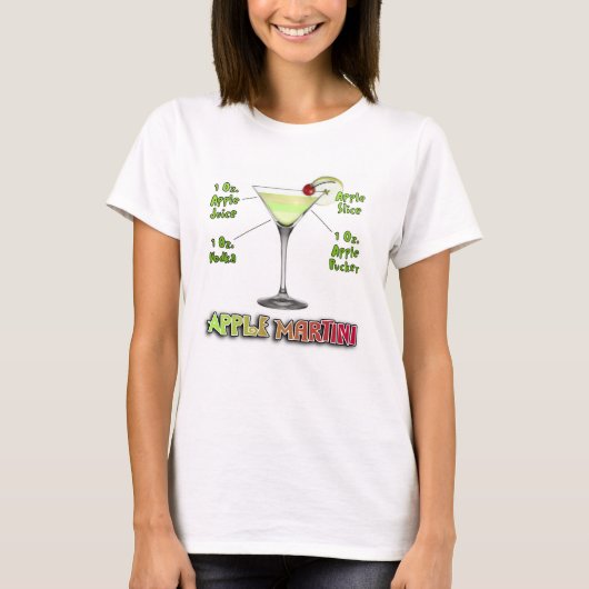 Appletini aka Apple Martini Cocktail Recipe Art T-shirt (Voorkant)