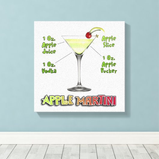Appletini - Apple Martini Cocktail Recipe 12"x12" Canvas Afdruk (Insitu (Houten vloer))