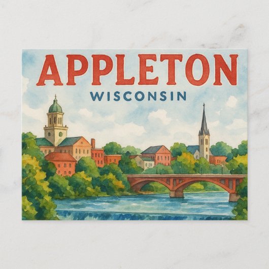Appleton WI aquarel ansichtkaart Briefkaart (Voorkant)