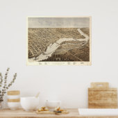 Appleton Wisconsin 1887 Antiek Panoramische Kaart Poster (Keuken)