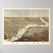 Appleton Wisconsin 1887 Antiek Panoramische Kaart Poster (Voorkant)