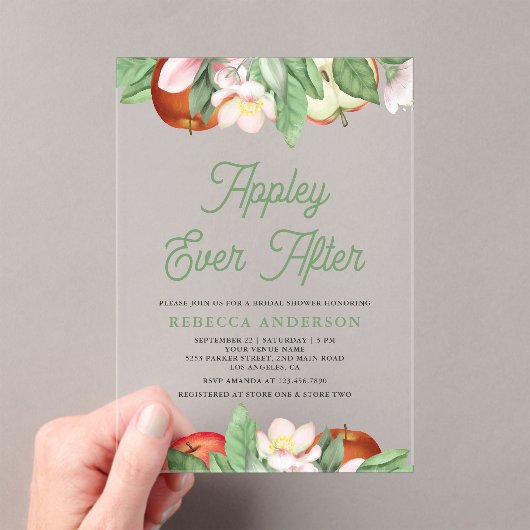 Appley Ever After Apple Bridal Shower Acryl Uitnodigingen (Insitu (Draagbaar))