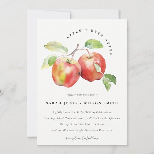 Appley Ever After Apple Watercolor Wedding Kaart (Voorkant)