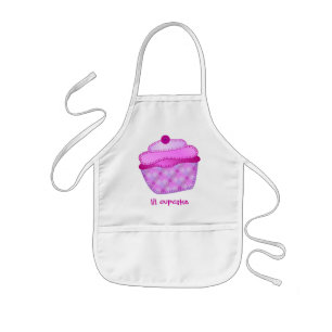 Applique Cupcake Kinder Apron - Mauve and Pink Kinder Schort