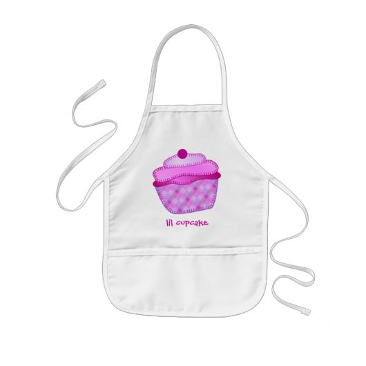 Applique Cupcake Kinder Apron - Mauve and Pink Kinder Schort (Voorkant)