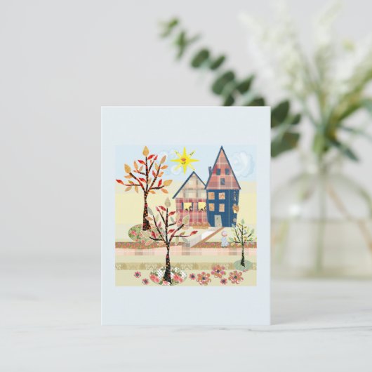 Applique, huizen, dorp kaart (Staand voorkant)