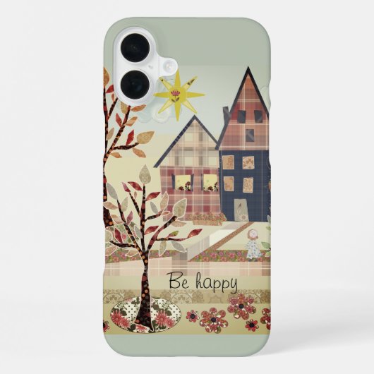 Appliqué, huizen, dorp, patchwork, quilten, kleppe iPhone hoesje (Achterkant)
