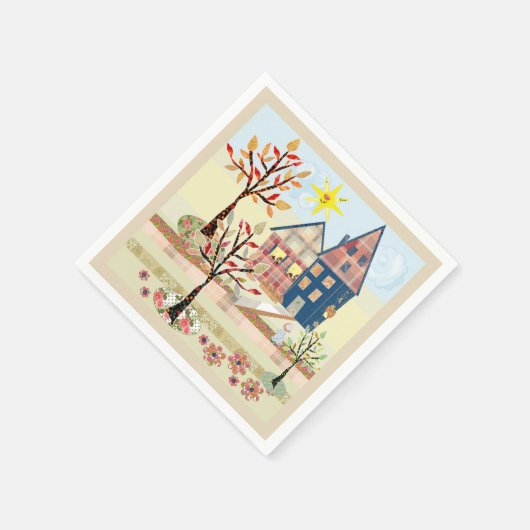 Applique, huizen, dorp servet (Hoek)