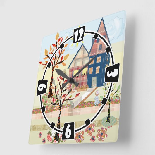 Applique, huizen, dorp vierkante klok (Hoek)