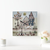 Applique, huizen, dorp vierkante klok (Huis)