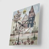 Applique, huizen, dorp vierkante klok (Hoek)